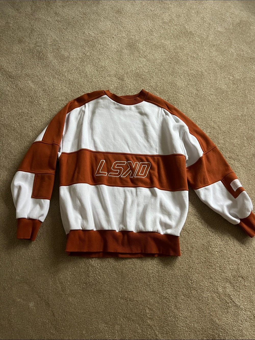 LSKD Rust and White Colorblock Crewneck Sweatshirt